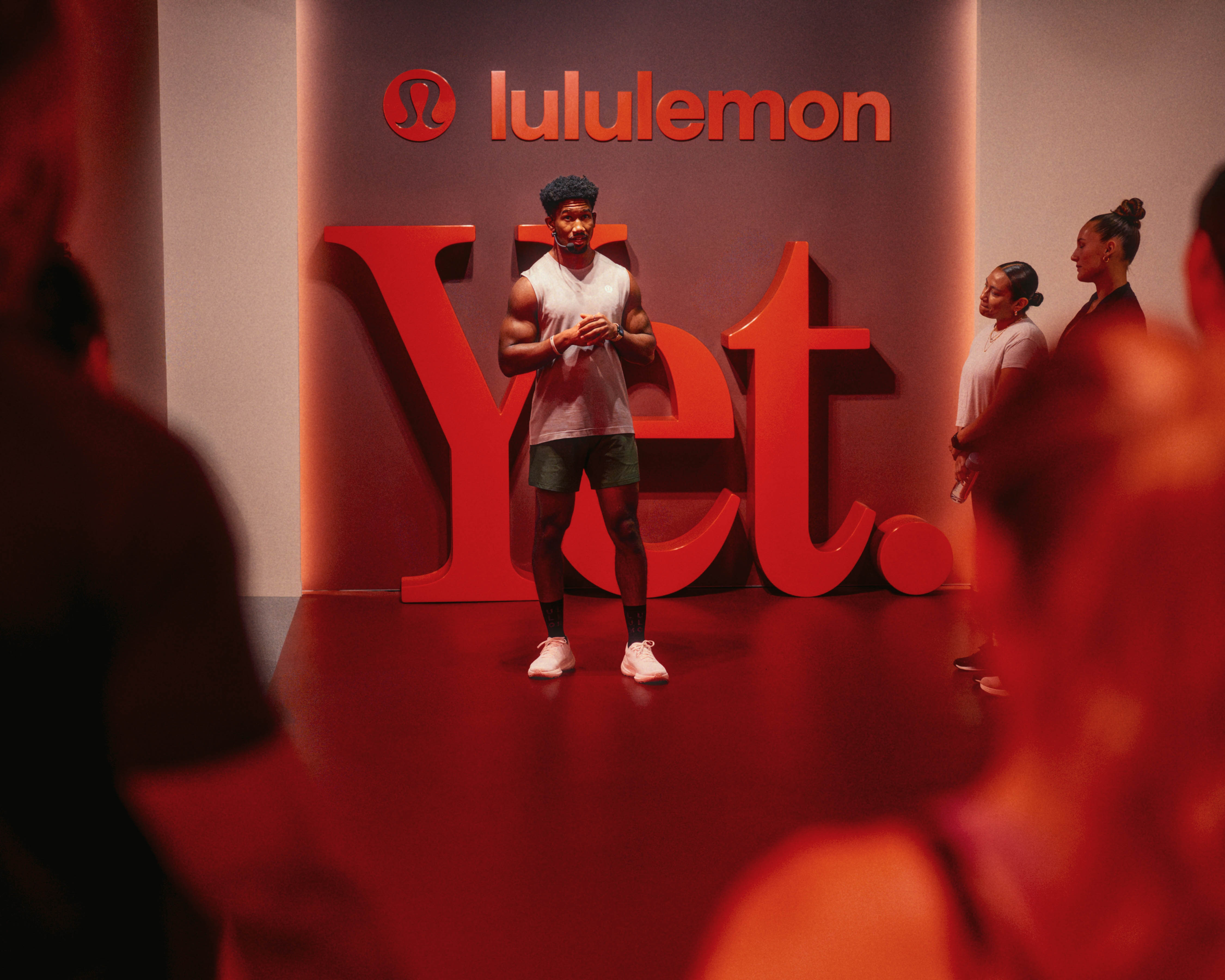 Justyn Williams addressing the room at lululemon Yet. activation